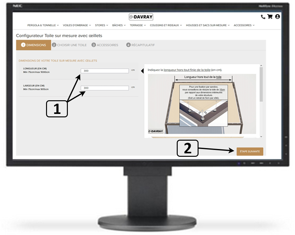 Comment renseigner les dimensions de sa toile avec oeillets